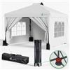 VOUNOT Gazebo 3x3m Pieghevole con 4 Parti Laterali Rimovibili, Gazebo da Giardino Tenda Padiglione Sistema di Clic Pop-up con 4 Sacchi di Sabbia di Peso e Sacca di Trasporto, Colore Bianco