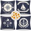 Serento Set di 4 Fodere per Cuscini 45x45 Copricuscini Impermeabili Esterno Estate Motivo Nautico Blu Navy Fodere per Cuscini Decorativi in Lino Federe per Cuscini per Arredo Moderno Letto Soggiorno Sedia
