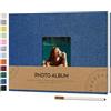 Vienrose Album Fotografico Autoadesivo con Finestra di Visualizzazione 10 x 15, Piccolo Album Scrapbook con Copertina in Lino 40 Pagine Bianche con Penna in Metallo, 21,5x30 cm Blu navy
