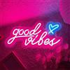 Aslanka Good Vibes Neon Rosa con Cuori Blu Ghiaccio - Neon USB per Camera da letto, Sonno, Camera dei bambini, Matrimonio, Festa Bar Decorazione da parete Neon Camera da letto