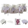 Doni Bomboniere Set Battesimo Bimba 12 Sacchetti Juta Bianco Portaconfetti con Tag con Orsacchiatto Rosa Personalizzabile Bustine Confetti Rosa al Cioccolato Kit Fai da Te Primo Compleanno Nascita