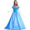 FYMNSI Costumi da Principessa Cenerentola per Donna Vestito da Manica Corta con Guanti Classico Abiti da Festa di Compleanno Halloween Carnavale Cosplay Natale Travestimento Vestirsi da Sera Blu X-Large