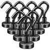 swihorab Magnethaken, Ganci magnetici, confezione da 10 ganci magnetici extra forti, 1 kg, magneti al neodimio super potenti con ganci, ganci magnetici al neodimio da 16 mm per la cucina, nero