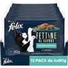 FELIX Fettine al vapore Cibo Umido per Gatti Adulti Fettine con Salmone e Tonno in gelatina 48 Buste da 80g