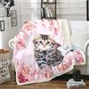 Loussiesd Coperta in pile con motivo a gatto, con fiori rosa, per bambini, adulti, per animali domestici e gatti, coperta in peluche 3D, per divano letto, kawaii, gattini, camerette per bambini da 80 x 100 cm