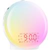 Suright Sveglia Alba Bluetooth,Wake up Light Luce Sveglia, Sveglia da Comodino Luce a Schermo Intero con Simulazione Alba/Tramonto,Doppio Allarme,17 Colori, 22 Suoni Naturali,Snooze,Radio FM,Controllo Rullo