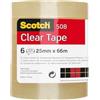 Scotch Nastro Adesivo 3M, Trasparente Acrilico, 25 mm x 66 m, Confezione Torretta da 6 Pezzi - Ottimo per l'uso a casa e in ufficio per l'uso a casa e in ufficio