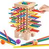 Montejoy Giochi Montessori 3 4 5 6 Anni, Giochi con Bastoncini di Legno, Gioco Torre Bambini con 42 Bastoncini Colorati & Dadi, Migliora Le Abilità Motorie Fini per Ragazzi Ragazze