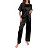 HANERDUN Pigiama Donna Estivo Autunnali Camicia da Notte di Seta Set Pigiama con Camicia e Pantaloni a Maniche Corte in Raso