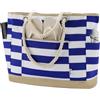 Chase Chic Borsa Mare, Morbida Borse Spiaggia Donna Molte Tasche Borsa Mare Grande XXL Famiglia Beach Viaggio Tracolla Tote Bag Piscina con Cerniera, Bianco Striato