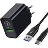 Happy Buying Caricatore USB da 18 W Quick Charge 3.0 e cavo di ricarica 2 m per Nokia 7.2 6.1 5.4 5.3 3.4 3.1 Nokia G60 G50 G21 G11 G10 X30 X20 X10 X71 G42 G21 X21 R21 C; 32 C22 XR20 G20, caricabatterie rapido