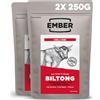 Ember Beef Biltong Chilli 500g - Snack Proteico Jerky di Carne Secca - Pochi Grassi, Senza Zuccheri Aggiunti, Keto, Senza Coloranti o Aromi Artificiali - 2 Buste Richiudibili Formato Scorta da 250g