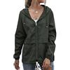 Balems Giacca impermeabile da donna, leggera, traspirante, pieghevole, in softshell, con tasche, Verde militare, XL