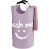 IHOMAGIC 95L Grande Ceste per la Biancheria in tessuto, Cesto Portabiancheria Pieghevole, Cesta del Bucato Portatile Raggruppabili Sacchi da Biancheria per Camera da letto, Bureau, Smiley-Viola