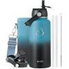BUZIO Borraccia Termica 1L Acciaio Inox con Cannuccia e Beccuccio | Borraccia termica metallo con tracolla, freddo 48h caldo 24h, anti‑perdita, senza BPA, perfetta per sport e viaggi