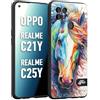 CUSTOMIZZA - Custodia cover nera morbida in tpu compatibile per Oppo Realme C21Y - C25Y animali color cavallo horse viso colori vibranti disegnato schizzo