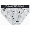 Emporio Armani Stretch Cotton All Over Bold Logo Brief, Slip Uomo, Multicolore (Marine Logo Print-White), L