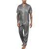 Reliwel Pigiama da Uomo Pigiama Uomo Seta in Raso Manica Corto con Bottoni Estivo Set Pigiami Due Pezzi Classic Camicia da Notte Elegante Sleepwear