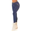 Koucla Jeans basic a vita alta skinny con effetto push up e bottoni decorativi, Blu, 50