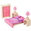POFET Set da gioco in legno rosa per camera da letto fingere gioco casa di bambole set realistico miniatura display figure modello letto armadio toletta culla