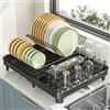 YunNasi Scolapiatti da Lavello Estensibile Nero Scolapiatti da Appoggio Acciaio Inox da Cucina Bancone con Porta Utensili Porta Tazze, 32-52.5 x 41 x 14cm (L)
