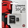 Kingston SDC10G2/16GB Scheda MicroSD da 16 GB, Classe 10, UHS-I, 45 MB/s, con Adattatore SD, Nero
