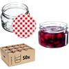 KADAX Piccoli vasetti per conserve da 250 ml, con coperchio, ermetici da regalare, mini barattoli per miele e spezie (50 pezzi, a quadretti rossi)
