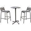 Milani Home Set tavolo rotondo e sedie da giardino per esterno da bar in metallo colore taupe diametro 60 cm con 2 sgabelli