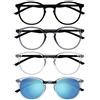 OPULIZE Met 4 Pacco Occhiali Da Lettura Con Lettore Sole Grande Giro Nero Grigio Chiaro Uomo Donna RRRS60-17CC +2,50