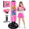 Esnowlee Sacco da boxe grande e stabile per bambini, pungiball bambini gonfiabile alto 168 cm, regalo per ragazzi e ragazze dai 5-12 anni, per praticare karate, taekwondo, MMA (Rosa)