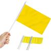 Anley Paquete de 12 mini banderas amarillas de Anley - Banderas pequeñas en miniatura amarillas sólidas en blanco en el palo - Colores vivos - 5.5x8 pulgadas con poste sólido y parte superior de lanza