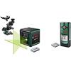 Bosch livella laser multifunzione Quigo Green con morsetto universale MM 2 (laser verde per una migliore visibilità) + Bosch rilevatore Truvo (Wall Scanner cavi sotto tensione e metallo)