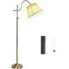 LANMOU Lampada a Stelo LED Dimmerabile, 12W Oro Lampada da Terra Vintage Lampada da Pavimento Retro Metallo con Paralume in Tessuto, Telecomando Lampada Piantana per Soggiorno Camera da Letto Ufficio