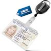 BE-HOLD Porta badge in plastica rigida per 1-2 carte e carta d'identità con cordino antistrappo, moschettone e clip da cintura per il fissaggio
