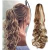 Dcbaboo Coda di Cavallo Extension Capelli Ricci Coda Capelli Extension con Pinza 45cm Posticci per Capelli Mossi Coda Finta per Capelli Sintetici Lunghi Ponytail Ondulati, Marrone & Biondo Candido