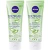 Nivea Reis Peeling Bio Aloe Vera, set da 2, 100% di riso naturale biologico, per pelli normali e miste di pelle, crema viso senza microplastica, alta intensità peeling, 2 x 75 ml