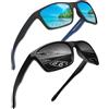 JIM HALO Occhiali da Sole Sportivi Polarizzati Specchio Arrotolare Guida Pesca Uomo Donna (Blu specchiato+Grigio)