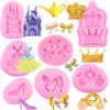 RFGHAC Set di 7 stampi per fondente a forma di Cenerentola, con castello, zucca, carrozza, vestito da principessa, scarpe di cristallo, fiocco, corona, in silicone, per cioccolato, caramelle,
