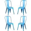 Milani Home s.r.l.s. Set Di 4 Sedie In Metallo Di Design Moderno Industrial Vintage Colore Blu Antico Ossidato Per Sala Da Pranzo Bar Ristorante Soggiorno