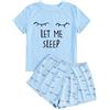 Haloumoning Pigiama estivo da ragazza, set di pantaloncini comodi, a maniche corte, con stampa a cartone animato, maglietta e pantaloni corti, Blu, 6-8 Jahre