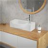 ML DESIGN modern living ML-Design Lavabo in Ceramica Bianco per Bagno 445 x 255 x 120 mm Lavandino da Appoggio e Montaggio a Parente con Foro per Rubinetto a Destra e Scarico Standard Lavamani Sanitari Design Moderno