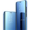GOGME Cover per Samsung Galaxy A53 5G, Premio PC/PU Custodia con Specchio, Smart View Mirror Flip Case, Clear View Standing Flip Cover con Supporto Pieghevole. Blu