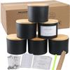 MILIVIXAY 6 vasetti per candele da 473 ml, con coperchio in bambù e kit per la produzione di candele, 3 vasetti per stoppini, colore nero opaco, spessi contenitori in vetro per grandi candele, spezie