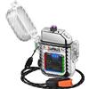SUPRUS Accendino luminoso, 3 modalità di torcia, antivento, impermeabile, accendino elettrico, ricaricabile a doppio arco al plasma con fischietto di emergenza e cavo