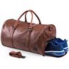 seyfocnia Borsa da viaggio in pelle con custodia per scarpe, impermeabile, per la notte, per uomo e donna