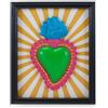 Henriette quadro cornice 22x18 cm con cuore verde riga giallo cod.18499
