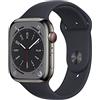 Apple Watch Series 8 (GPS + Cellular, 45mm) Smartwatch con cassa in acciaio inossidabile color grafite con Cinturino Sport color mezzanotte - Regular. Fitness tracker, resistente all'acqua