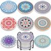 Newk Sottobicchieri assorbenti in ceramica - Set di 8 con supporto in metallo, motivo mandala leggero colorato per tavolino da caffè, ottimo regalo di inaugurazione della casa