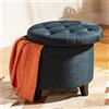 BAKAJI Pouf Contenitore Poggiapiedi in legno e tessuto Blu Sgabello Baule con scomparto
