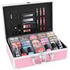 LOVE URBAN BEAUTY Vegano Beauty Case Rosa Caldo - Kit Trucco 82 pezzi per Ragazze e Donne con Ombretti, Fard, Rossetti e Prodotti per le Unghie - Divertente Valigetta da Trucco da Viaggio